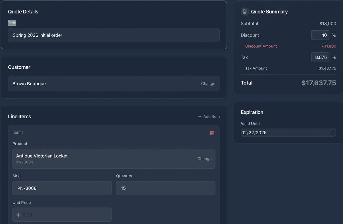 Jewelia orders and payments interface for processing customer transactions